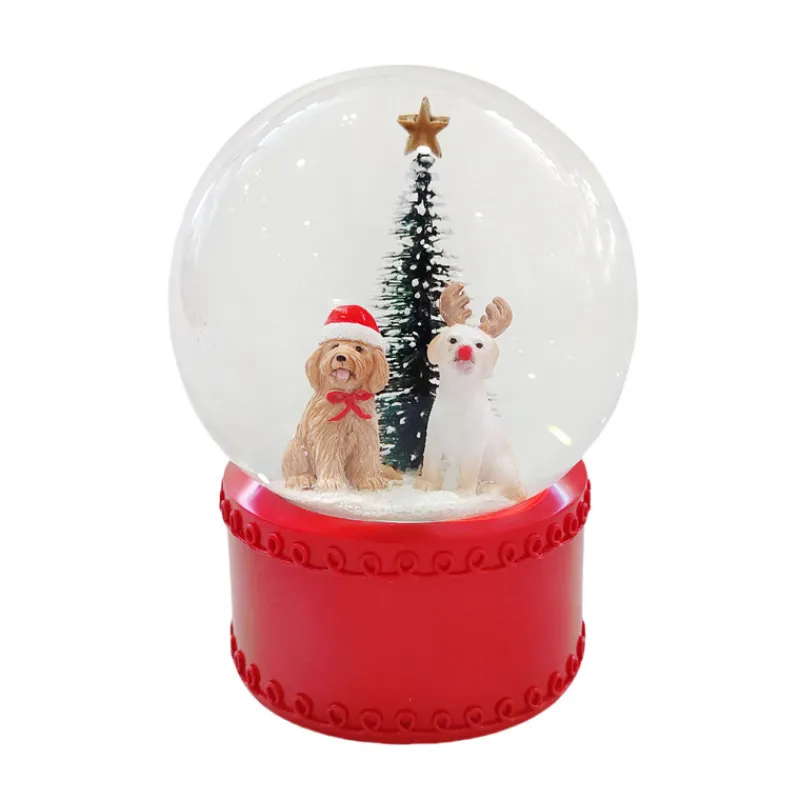 Hot Boule a neige chiens h16cm Décoration