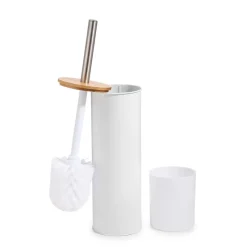 New Brosse wc blanc couvercle bambou Accessoire Wc