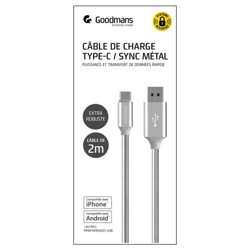 Cable usb a to type c 2 m metal Audio, Téléphonie