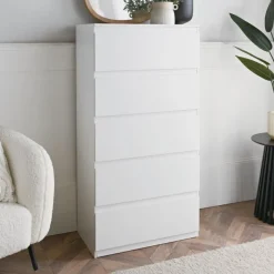 Outlet Commode 5 tiroirs blanc mat Chambre