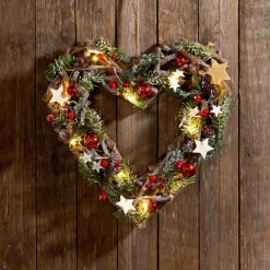 Discount Couronne/etoile/coeur bois lum Décoration
