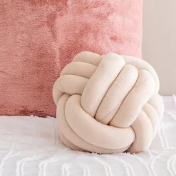 New Coussin noeud 40cm creme Décoration Textile·Coussin, Housse De Coussin