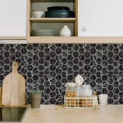 New Credence adhesive hexag marbre Revetement Sol, Mur