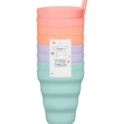 New Gobelet+paille x8 rose/pastel Enfant Enfant