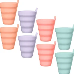 New Gobelet+paille x8 rose/pastel Enfant Enfant