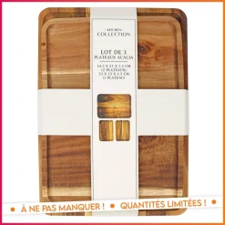 New Lot de 3 plateaux en acacia Vaisselle, Art De La Table·Accessoires De Table