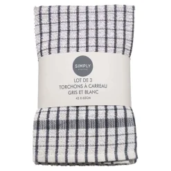 Outlet Lot de 3 torchons a carreau gris Linge De Table, Cuisine·Torchon