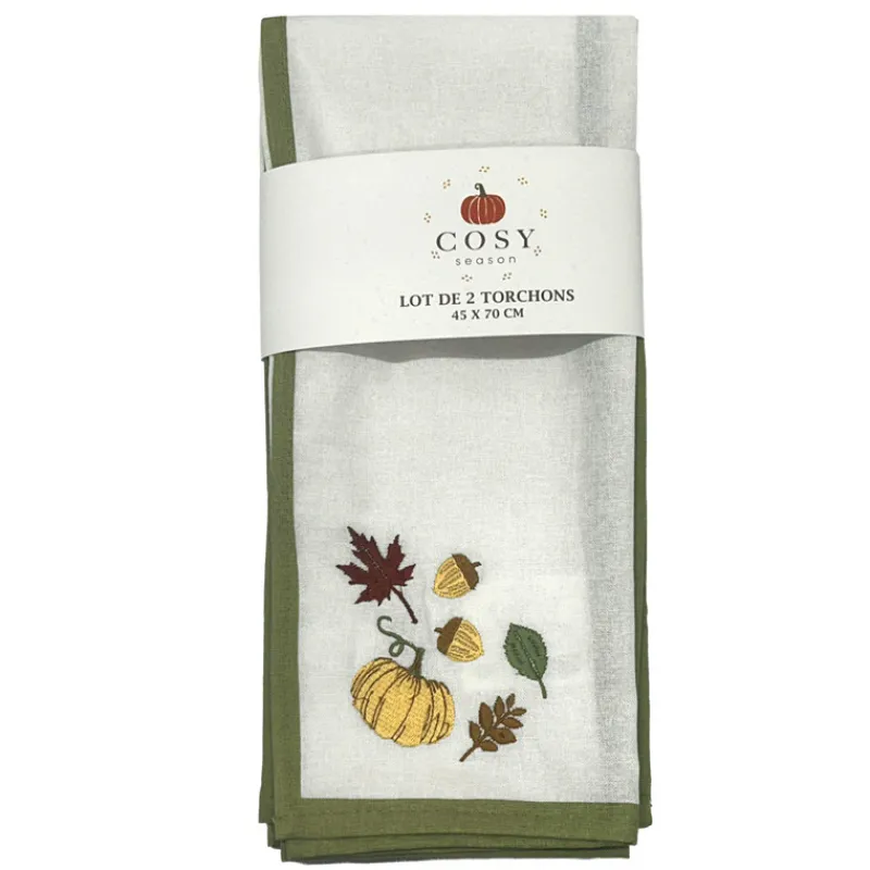 Hot Lot de 2 torchons feuille/sauge Linge De Table, Cuisine·Torchon