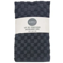Discount Lot x3 torchons jacquard gris Linge De Table, Cuisine·Torchon