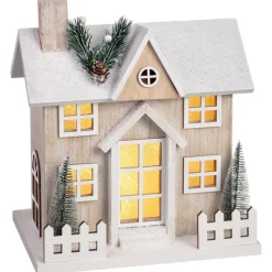 Outlet Maison blanche en bois led avec Village De Noël