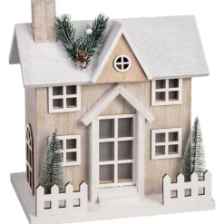 Outlet Maison blanche en bois led avec Village De Noël