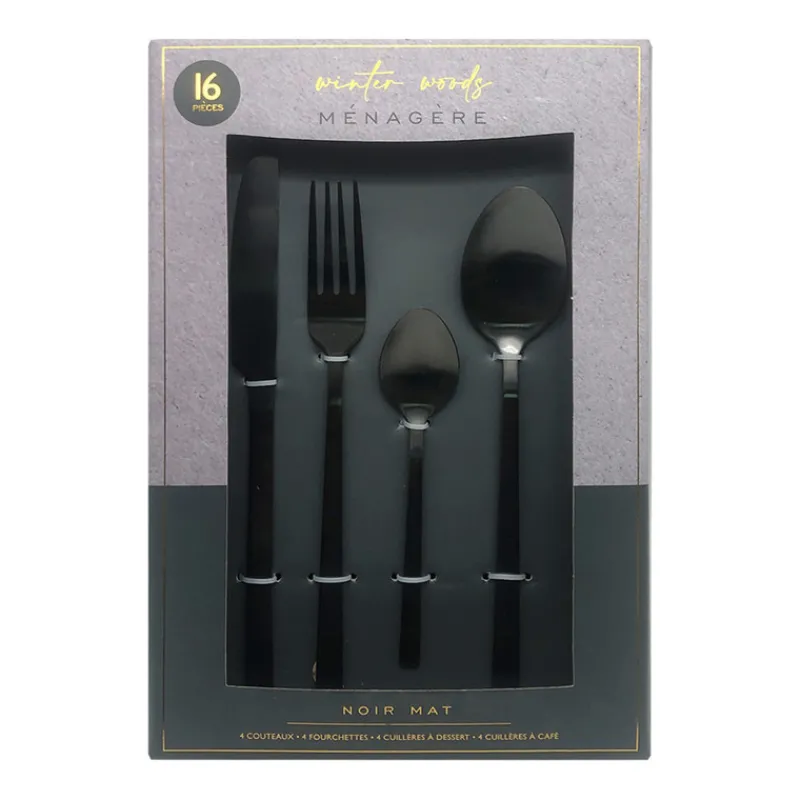 Menagere 16pcs inox noir manche Vaisselle, Art De La Table·Couverts, Ménagère