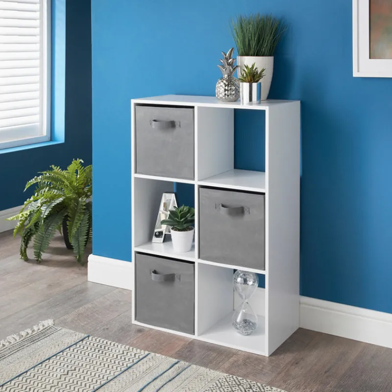 New Meuble 6 cubes blanc 3 panieres Rangement