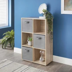 New Meuble 6 cubes blanc 3 panieres Rangement