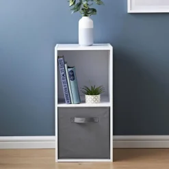 Sale Meuble 2 cubes blanc 1 panier Rangement