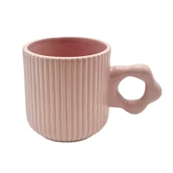 New Mug strie avec anse fleur rose Vaisselle, Art De La Table·Tasse, Mug, Bol