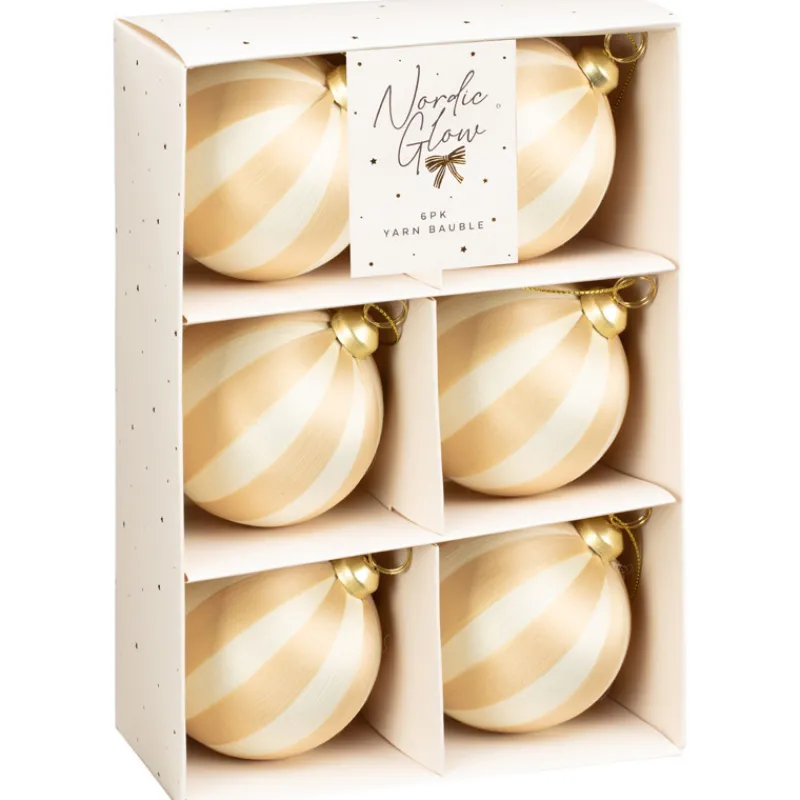 Pack de 6 boules strie champagne Décoration De Sapin