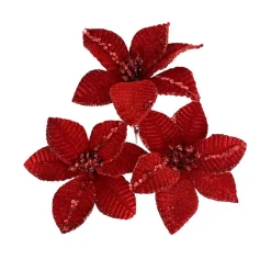 Hot Pack de 3 poinsettias rouge Décoration De Sapin