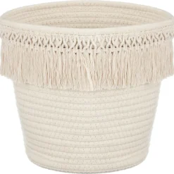Discount Panier blanc casse avec franges Rangement Décoratif