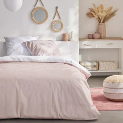 New Parure bicolore 240x220 rose Linge De Lit·Parure De Lit, Housse De Couette