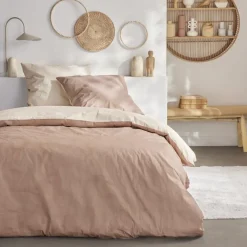 New Parure bicolore 240x220 taupe Linge De Lit·Parure De Lit, Housse De Couette