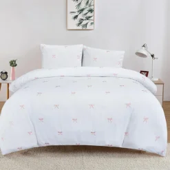 Discount Parure noeud brode 240x220 Linge De Lit·Parure De Lit, Housse De Couette