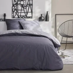 Outlet Parure 260x240 bicolore gris Linge De Lit·Parure De Lit, Housse De Couette