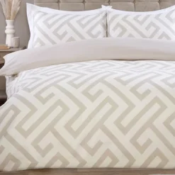 Clearance Parure 240x220 geo beige piping Linge De Lit·Parure De Lit, Housse De Couette