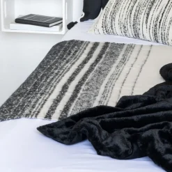 Discount Plaid brosse noir et blanc 130x Décoration Textile·Plaid