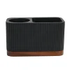 Clearance Pot a brosse a dents noir/bois Accessoire Salle De Bain