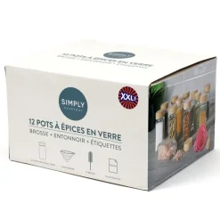 Hot Pot a epices verre x12 + entonno Boîte, Rangement