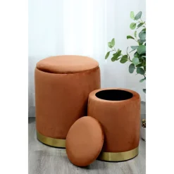 Outlet Set 2 poufs velours moka Rangement Décoratif