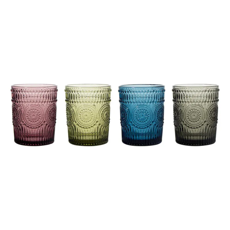Hot Set 4 verres colores stries desi Vaisselle, Art De La Table·Verre