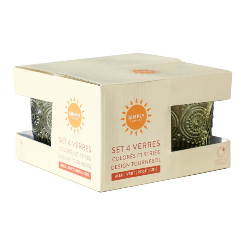 Hot Set 4 verres colores stries desi Vaisselle, Art De La Table·Verre