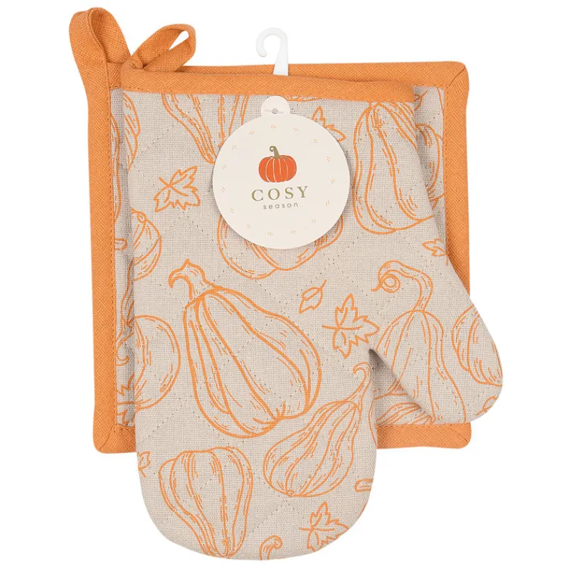 Set manique et gant ochre/ecru Linge De Table, Cuisine·Tablier, Gant, Manique