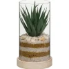 New Succulente pot verre & bois Fleur, Plante Artificielle