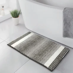 New Tapis de bain chenille gris blan Linge De Toilette, Plage·Tapis De Bain