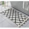 Sale Tapis de bain pompons blanc/noir Linge De Toilette, Plage·Tapis De Bain