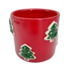 Outlet Vase rouge avec sapins h13cm Décoration